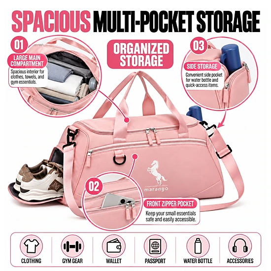 Waterproof Sports Bag with Shoe & Wet Pockets