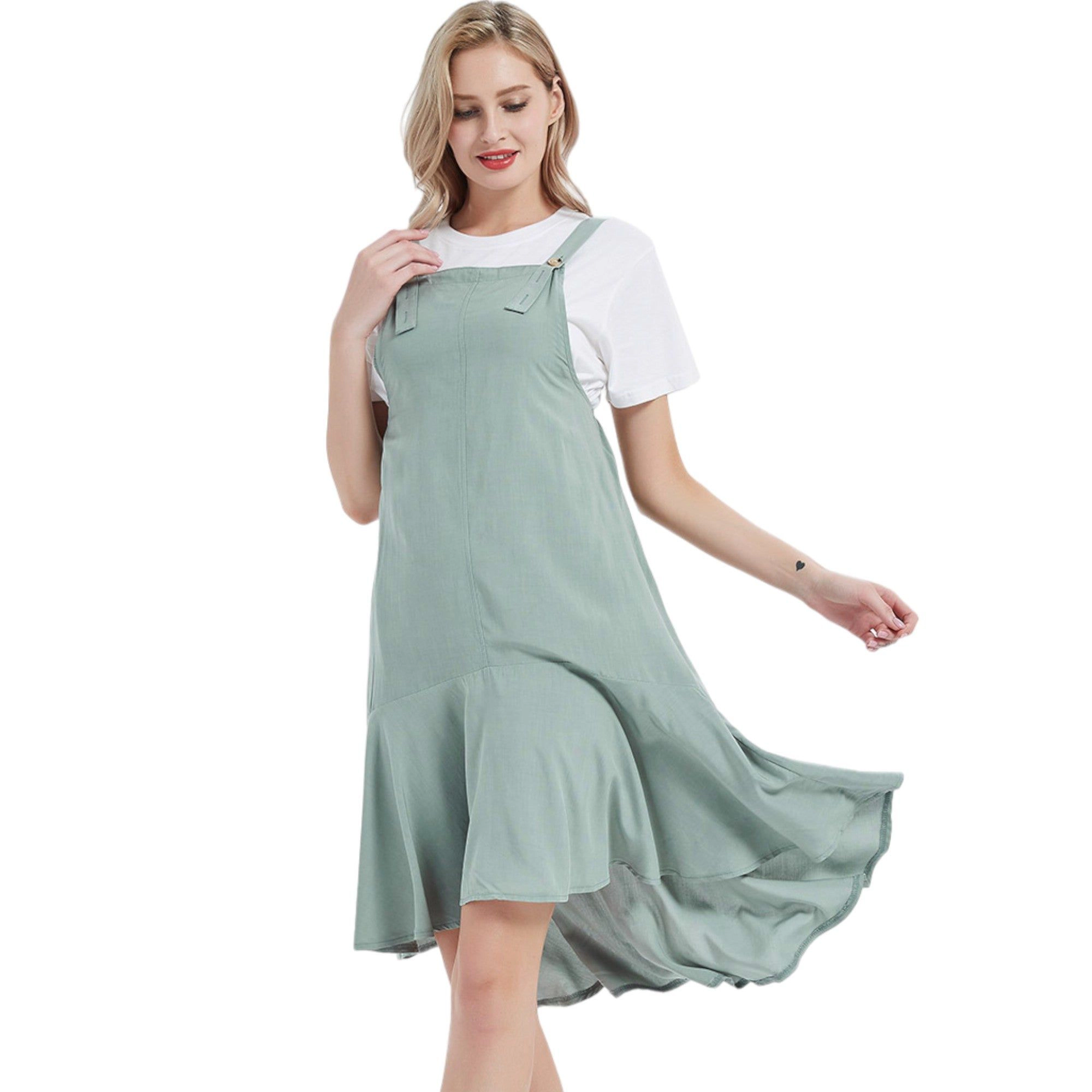 Anna-Kaci Women's Sleeveless Button Front High Low Ruffle Apron Dress