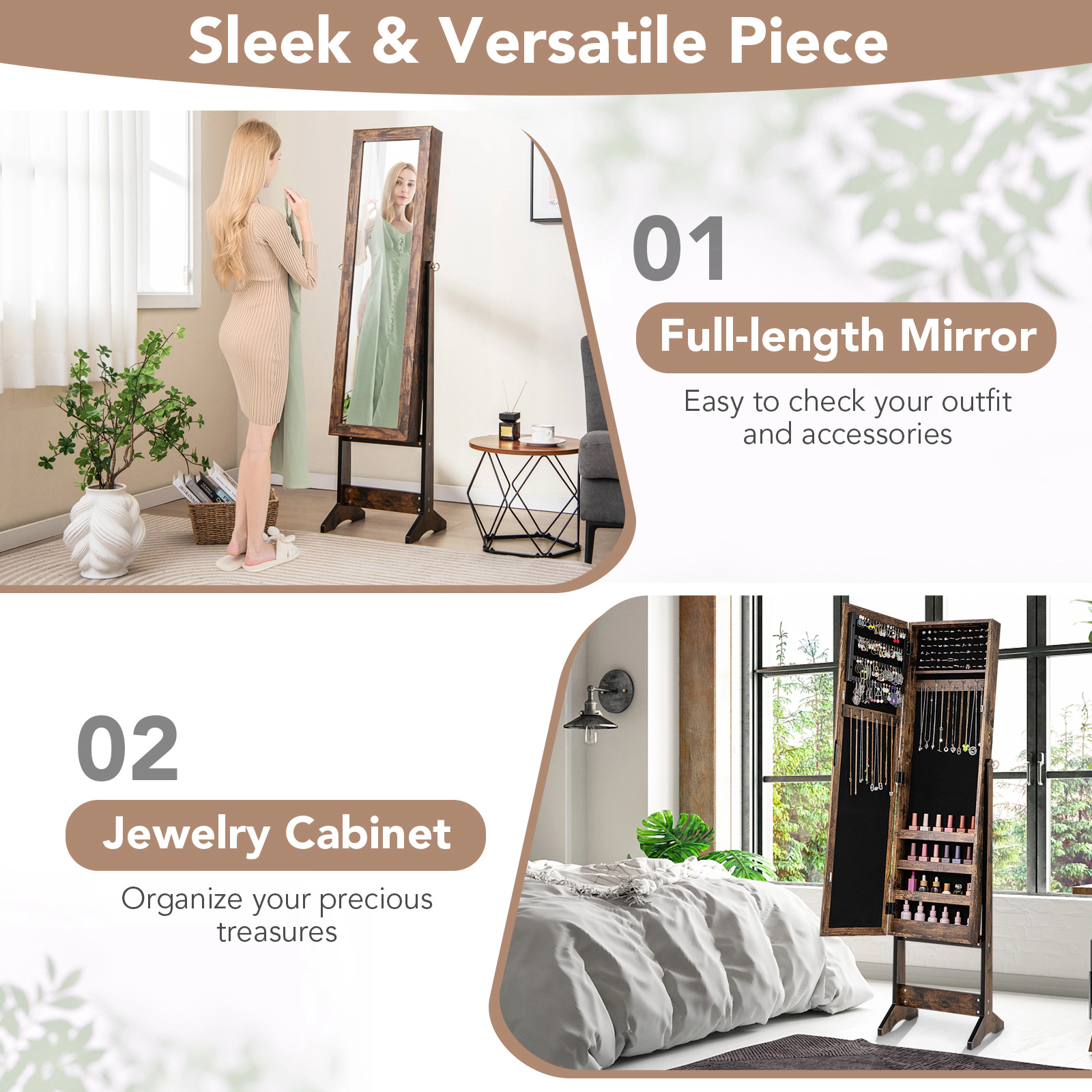 Hivvago Mirrored Jewelry Organizer Cabinet