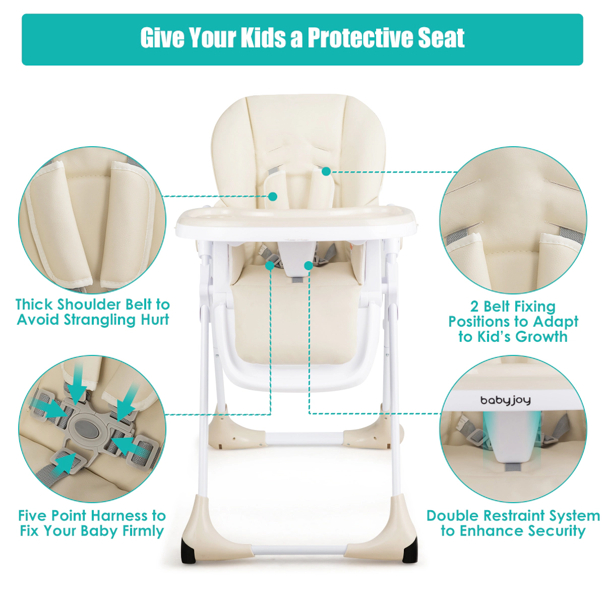 SUGIFT 7 Seat Heights and Reclining Backrest 3-in-1 Convertible Baby High Chair