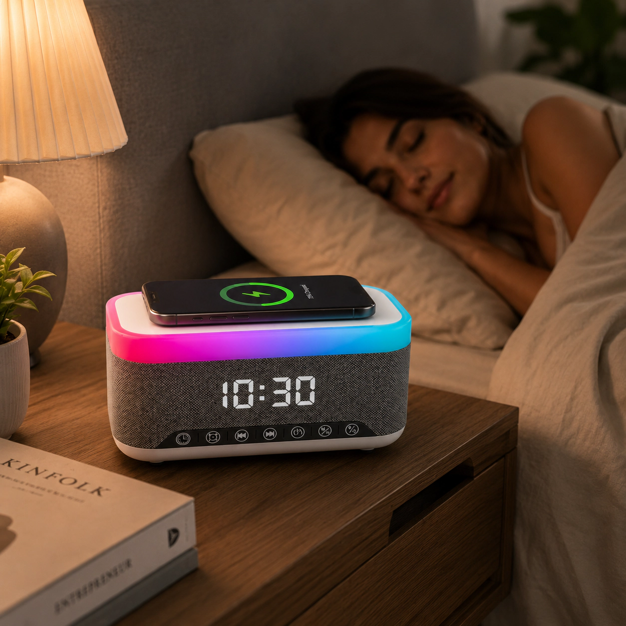 Pursonic Unisex Smart Multifunction Bluetooth Alarm Clock with Wireless Charger & Speaker