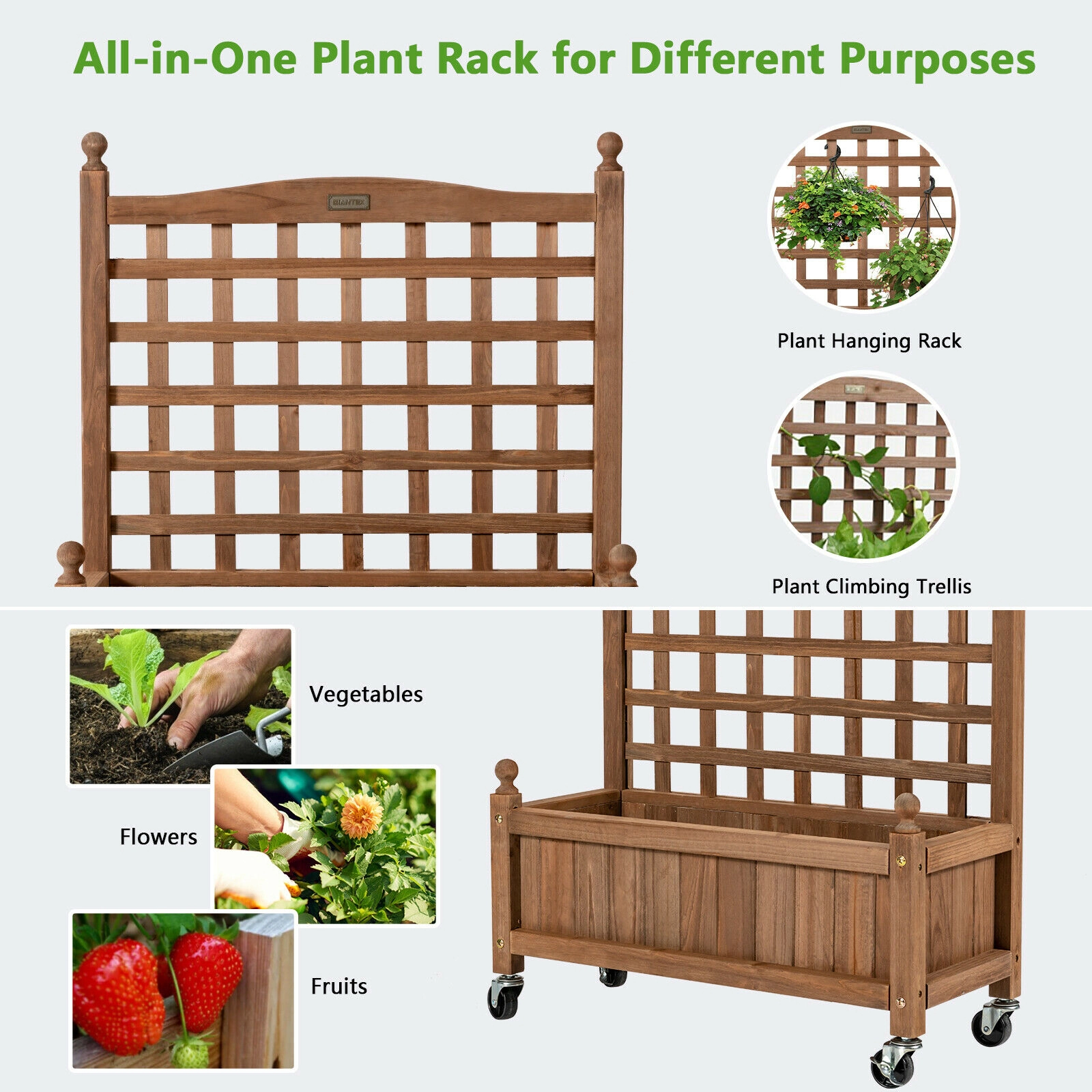 Slickblue Outdoor Wooden Raised Garden Planter with Trellis