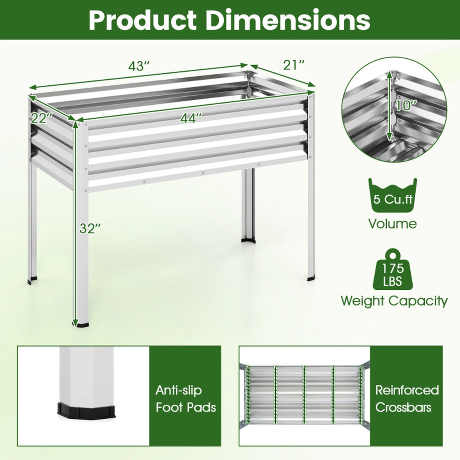 SUGIFT Set of 2 175-lb Capacity 5-cu ft Electro-Coated Metal Elevated Raised Garden Beds with Legs and Crossbars