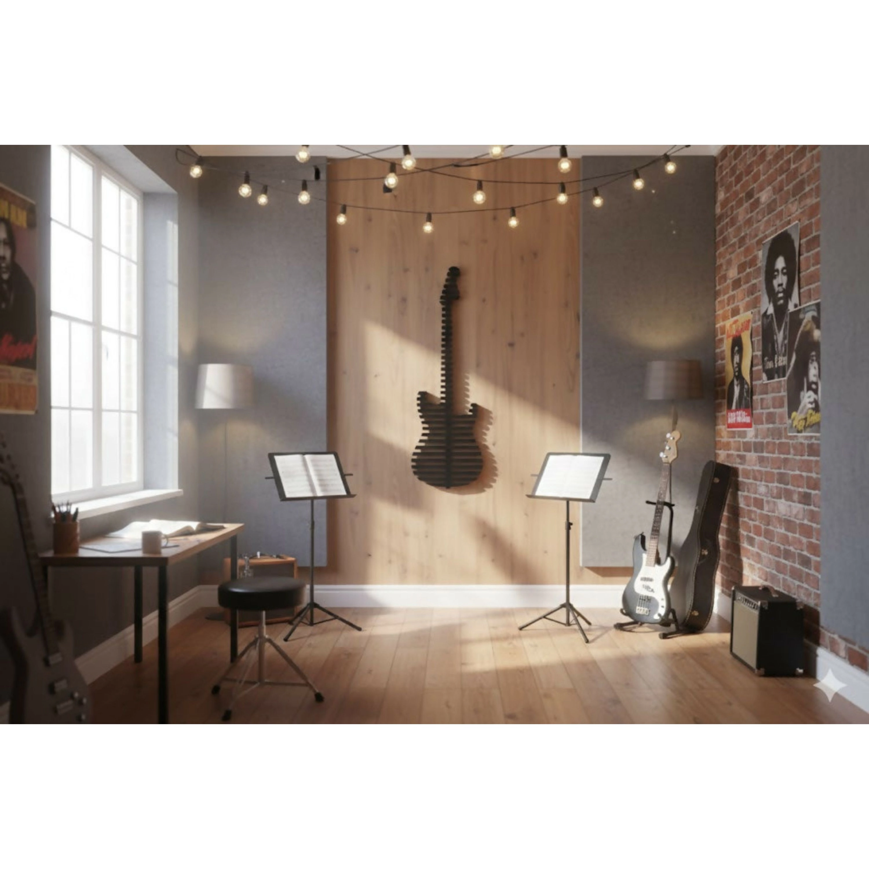 Wear Sierra Parametric Black 3D Guitar Wood Wall Art
