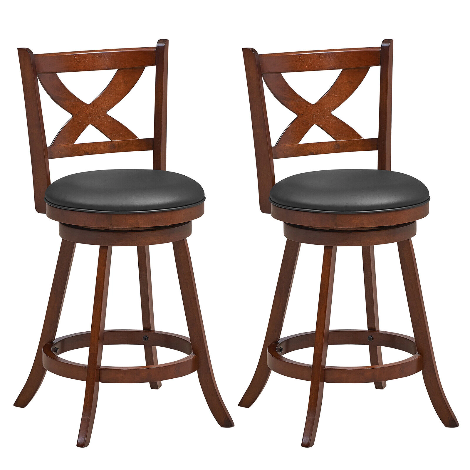 Glintex 2-Piece 24-Inch Swivel Counter Stool Set with X-Shaped Open Back, Brown