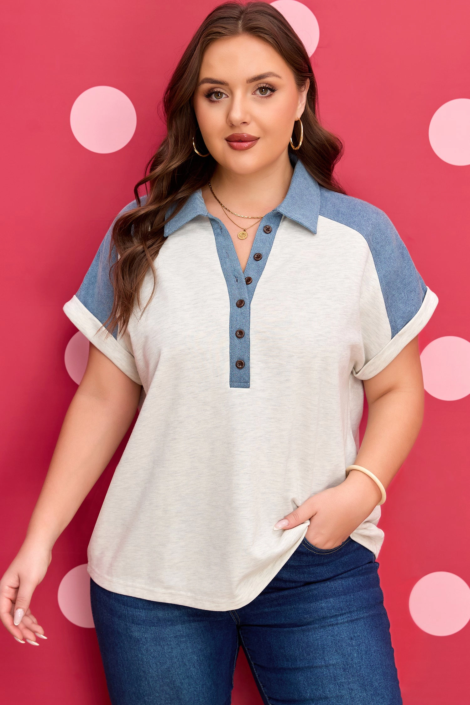 Threaded Pear Women's Maddie Cuffed Sleeve Polo PLUS Tee