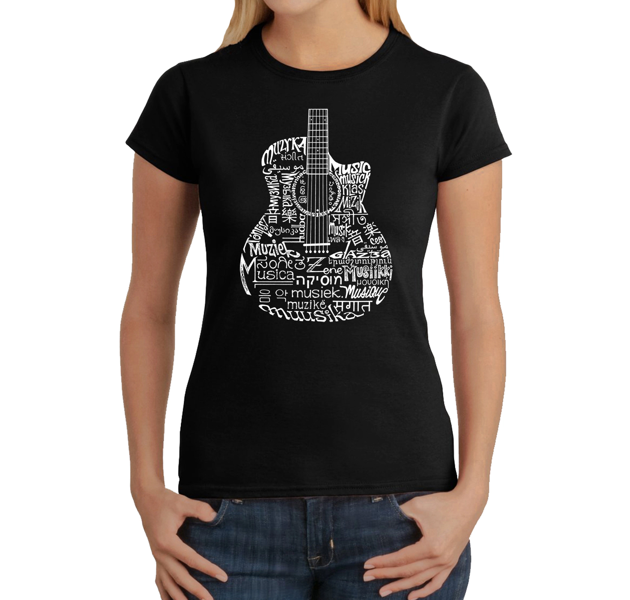 LA Pop Art Women's Word T-Shirt - Languages Guitar