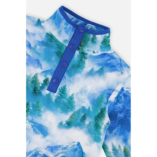 Deux par Deux Boys Mountain Print Mid-Season Plush Pop-Over Polar Jacket
