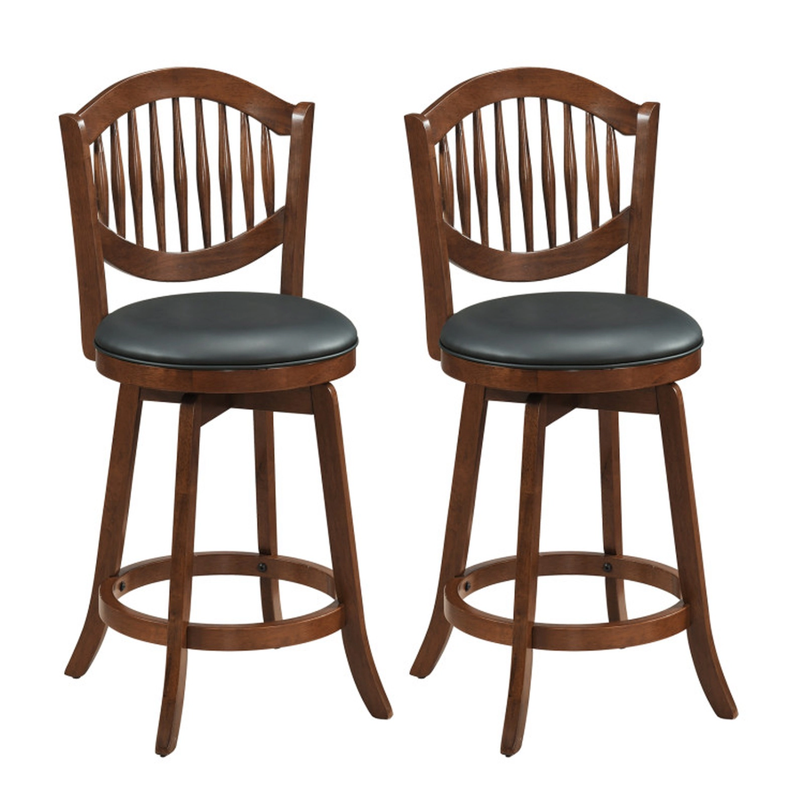 SUGIFT 360-Degree Swivel Bar Stools with Backrest 330-lb Capacity 25-in Seat Height Expresso and Black Set of 2