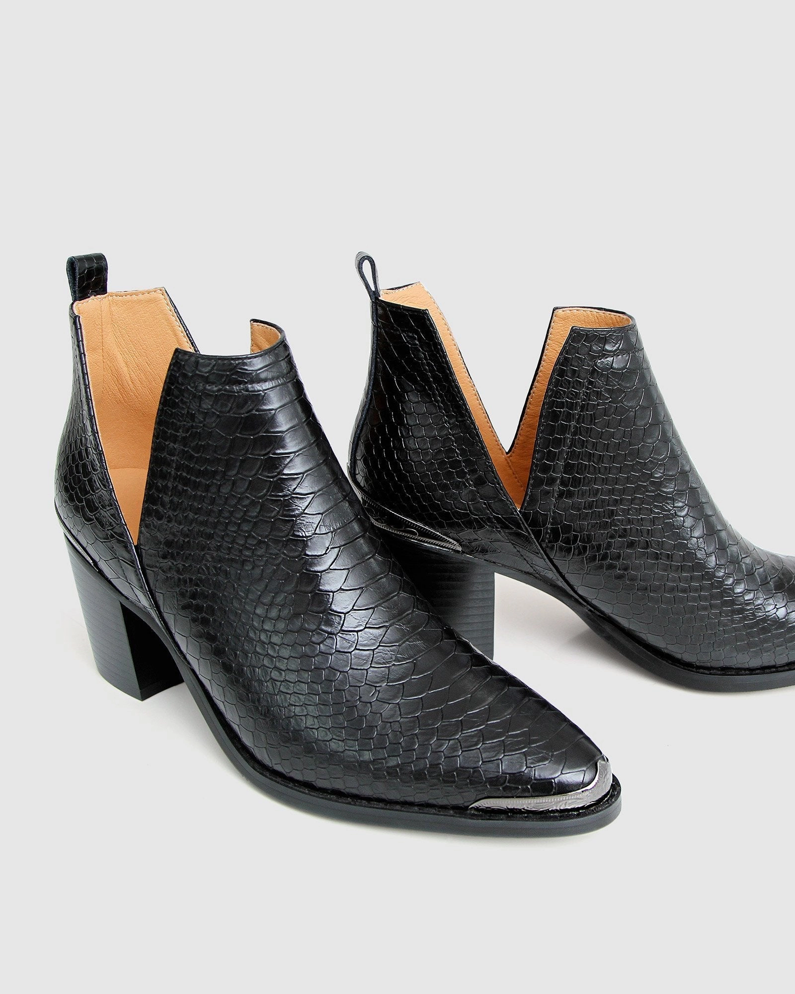 Belle & Bloom Womens Austin Croc Embossed Ankle Boot