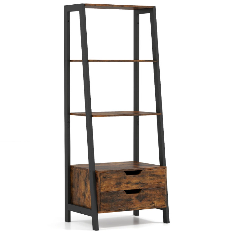 Hivvago 4-Tier Ladder Shelf with 2 Drawers 52.5 Inch Tall Freestanding Bookcase