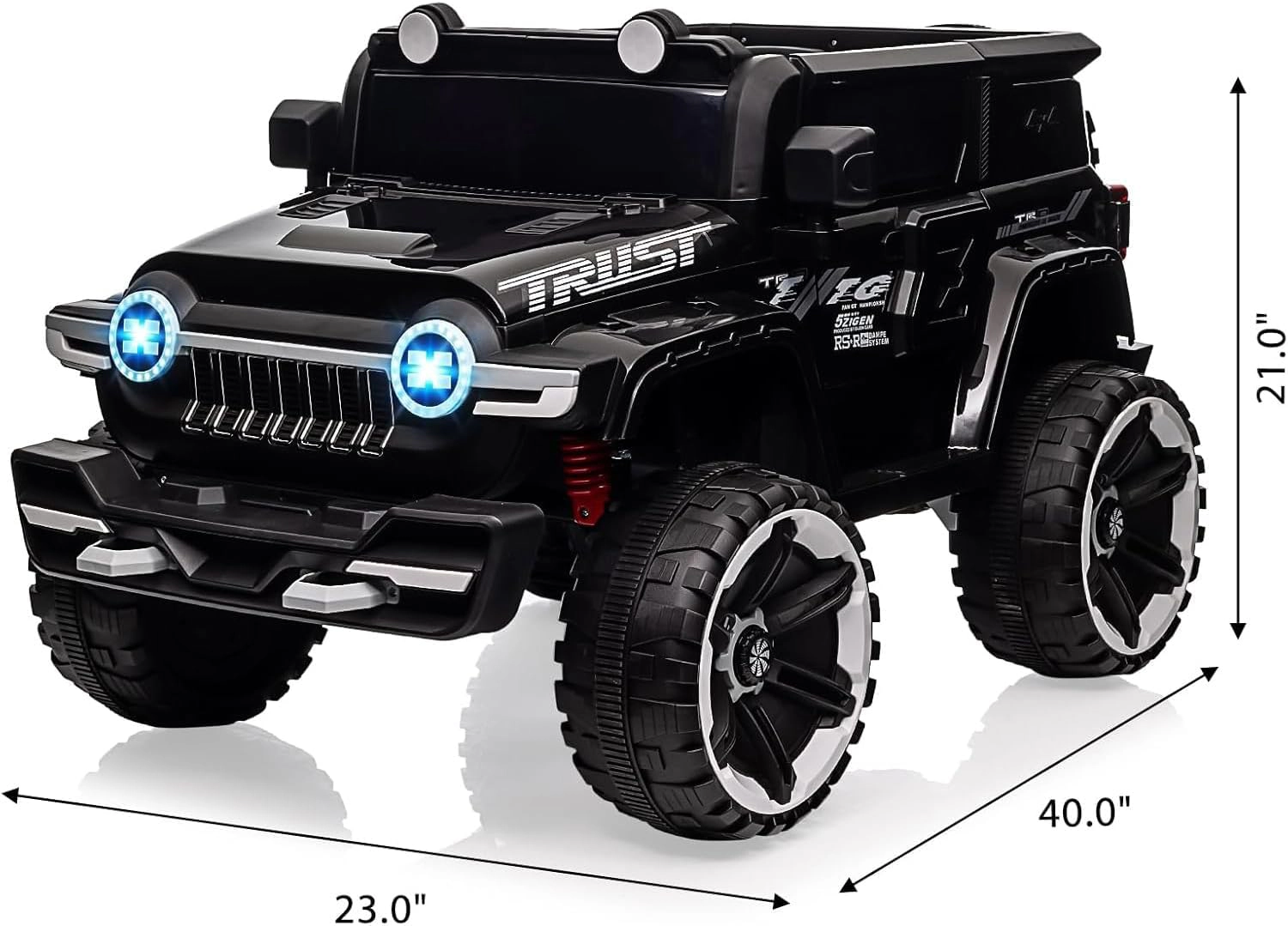 12V 2-Seater Kids Ride On Truck, 4WD Electric Car w/Remote Control, Dual Motors, Music, LED Lights, Spare Tire