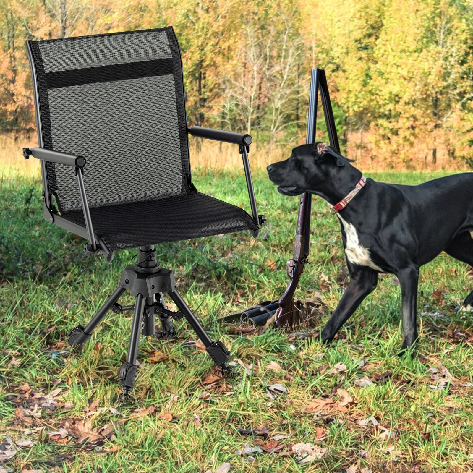 SUGIFT 330 lb 360-Degree Silent Swivel Camping Chair with Adjustable Legs and Mesh Seat