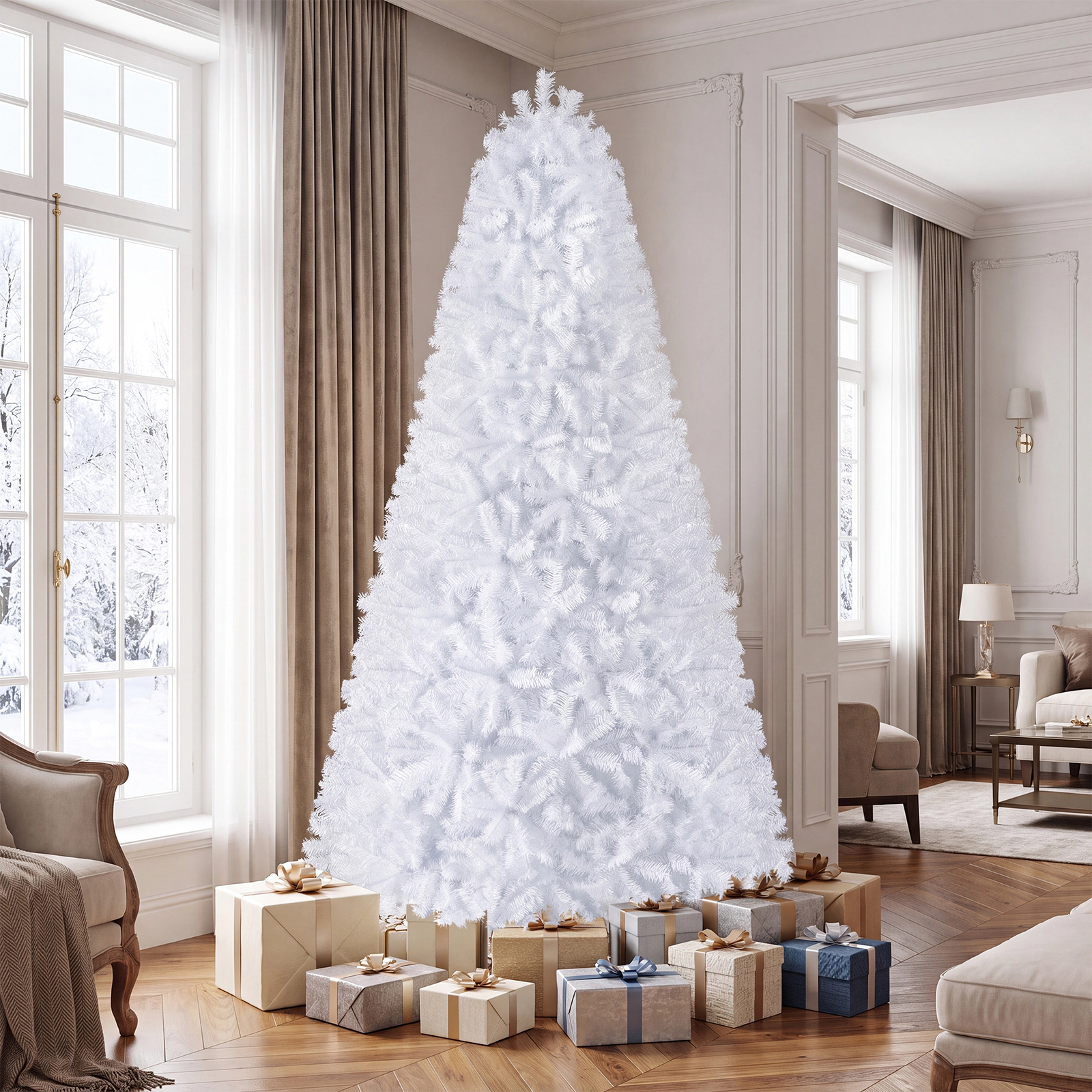 Costway 6/7.5/9Ft Hinged Christmas Tree Pine Tree 1346 Tips Metal