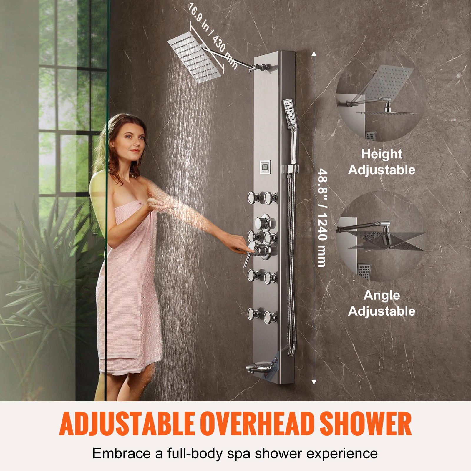HONGGE Shower Panel Tower System Rainfall Shower Head Stainless Steel Shower Massage System Jets Handheld Tub Spout