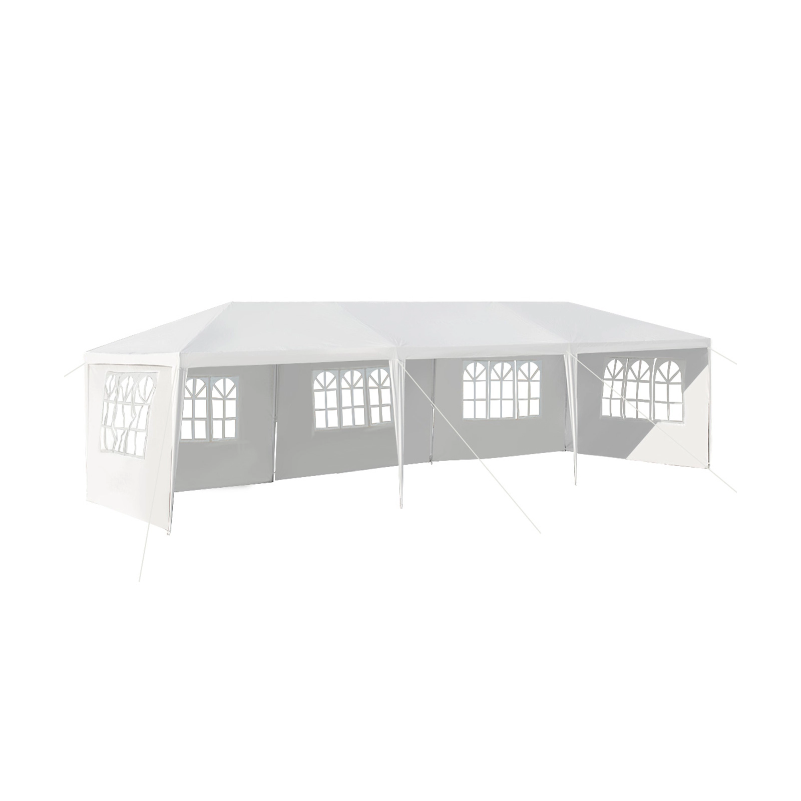 SUGIFT 10-ft by 30-ft White PE and Steel Canopy Tent with 5 Removable Sidewalls 16 Stakes and 8 Ropes