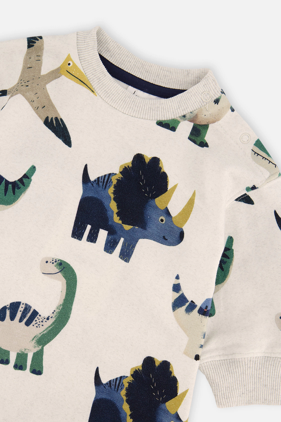 Deux par Boys Fleece Ribbed Crewneck Dinosaur Print Sweatshirt