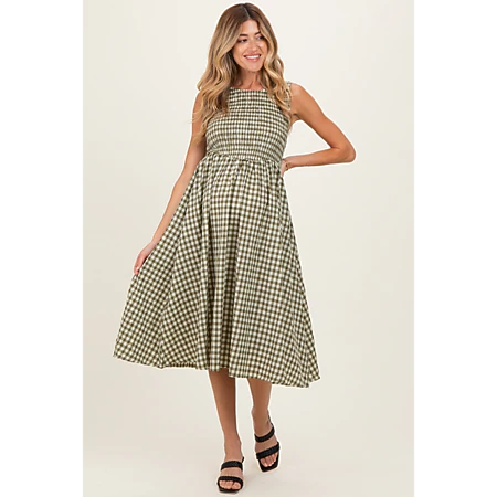 PinkBlush Womens Beige Striped Knit Fitted Sleeveless Maternity Maxi Dress, Color: Beige