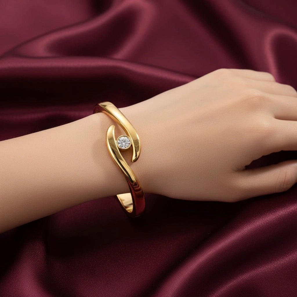 DressAtR Women's Marquise Rhinestone Gold Plated Bangle Bracelet