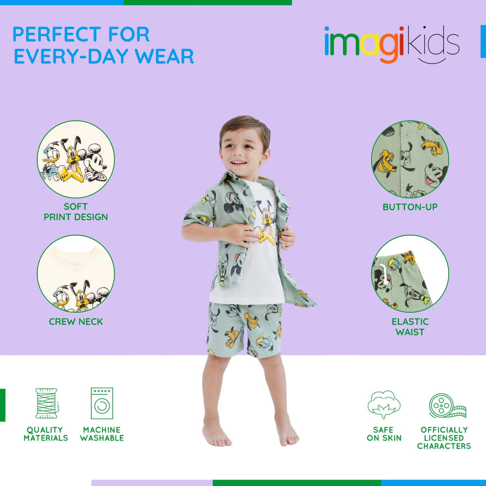 Disney Mickey Mouse Boys' Button-Down Shirt, Tee and Shorts Set