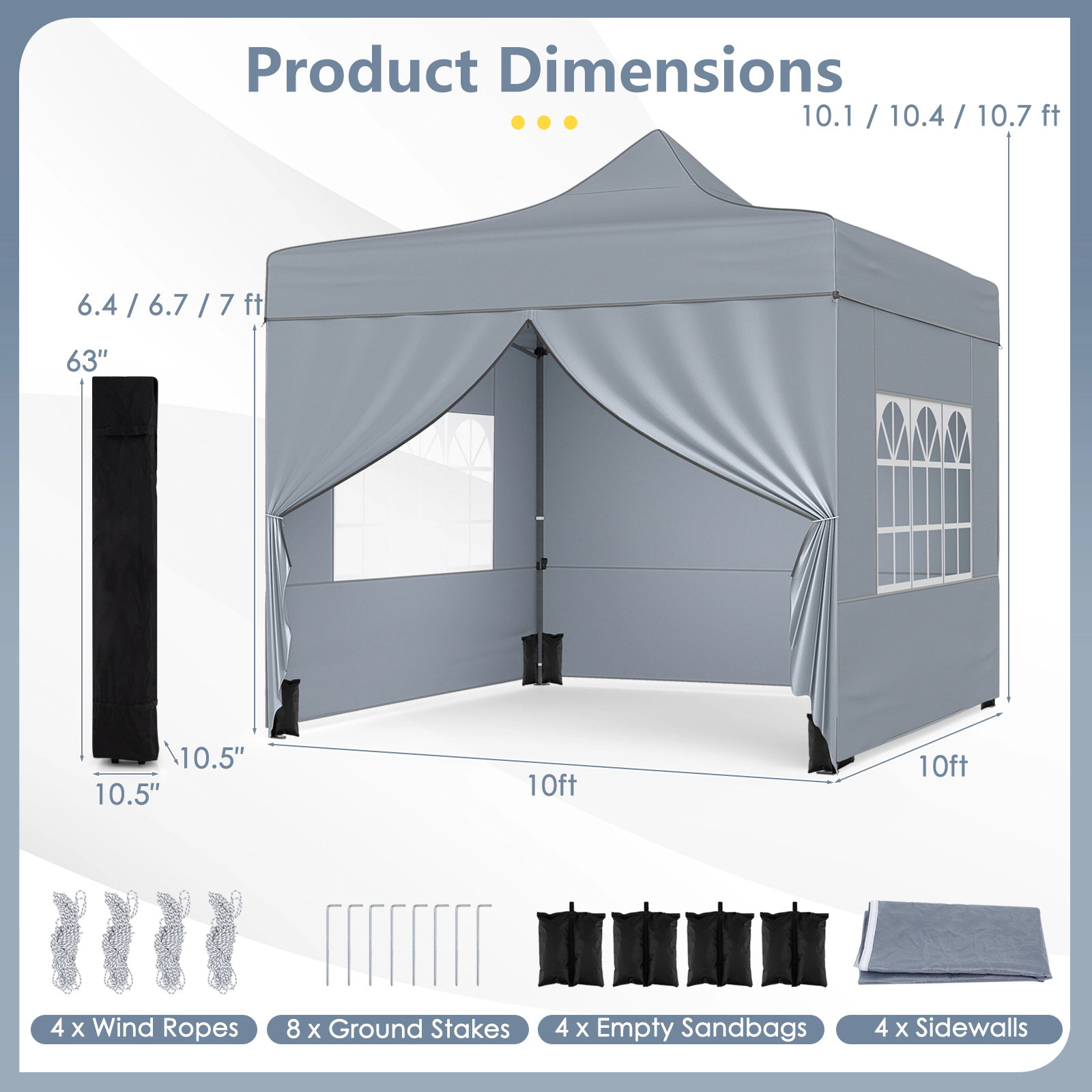 LJG 10 x FT Pop up Canopy Tent with 4 Removable Sidewalls and Wheeled Bag