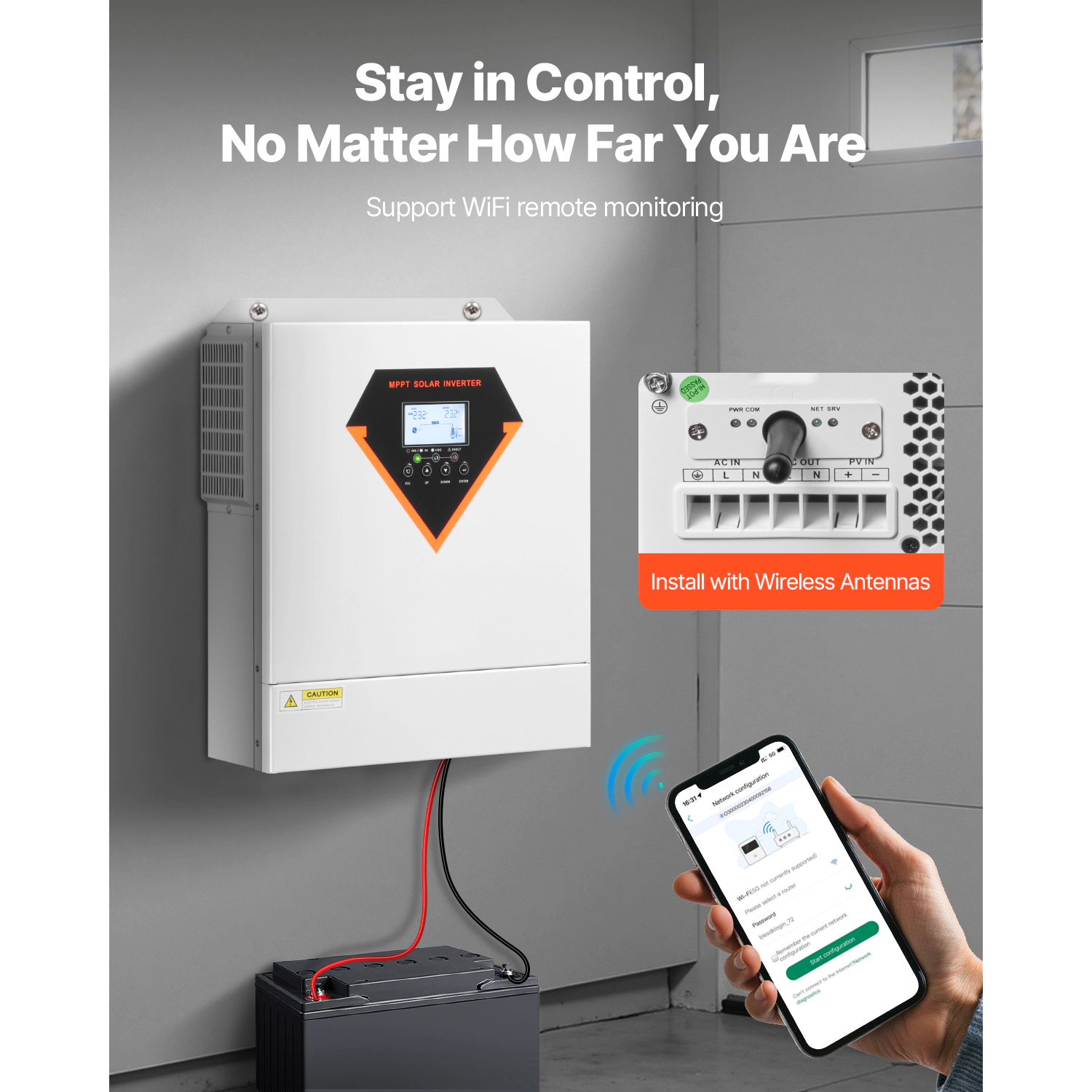 HONGGE Hybrid Solar Inverter, Pure Sine Wave Power Inverter, DC to AC, with MPPT Solar Controller