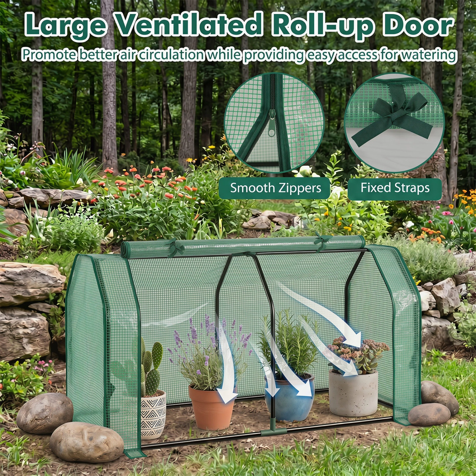 SUGIFT Outdoor Portable Mini Greenhouse with PE Cover and Zippered Door 47-in Wide Frame White/Green