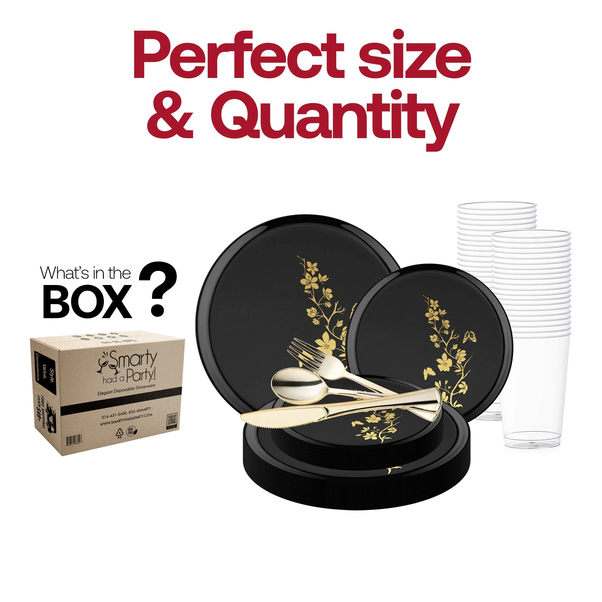 Smarty Had A Party Black with Gold Floral Plastic Wedding Value Set