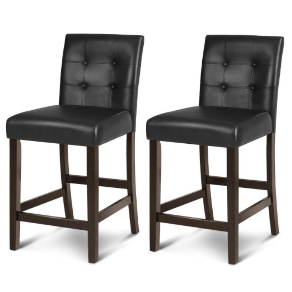 Hivvago Set Of 2 Pvc Leather Bar Stools With Solid Wood Legs
