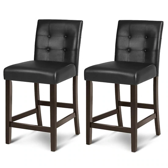 Hivvago Set Of 2 Pvc Leather Bar Stools With Solid Wood Legs