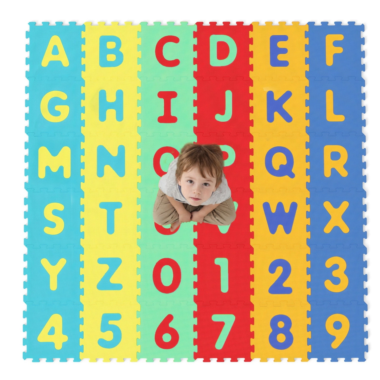 SUGIFT Kids Multicolor 36-Piece Interlocking Foam Puzzle Play Mat with Letters and Numbers 71.5-in W 71.5-in D