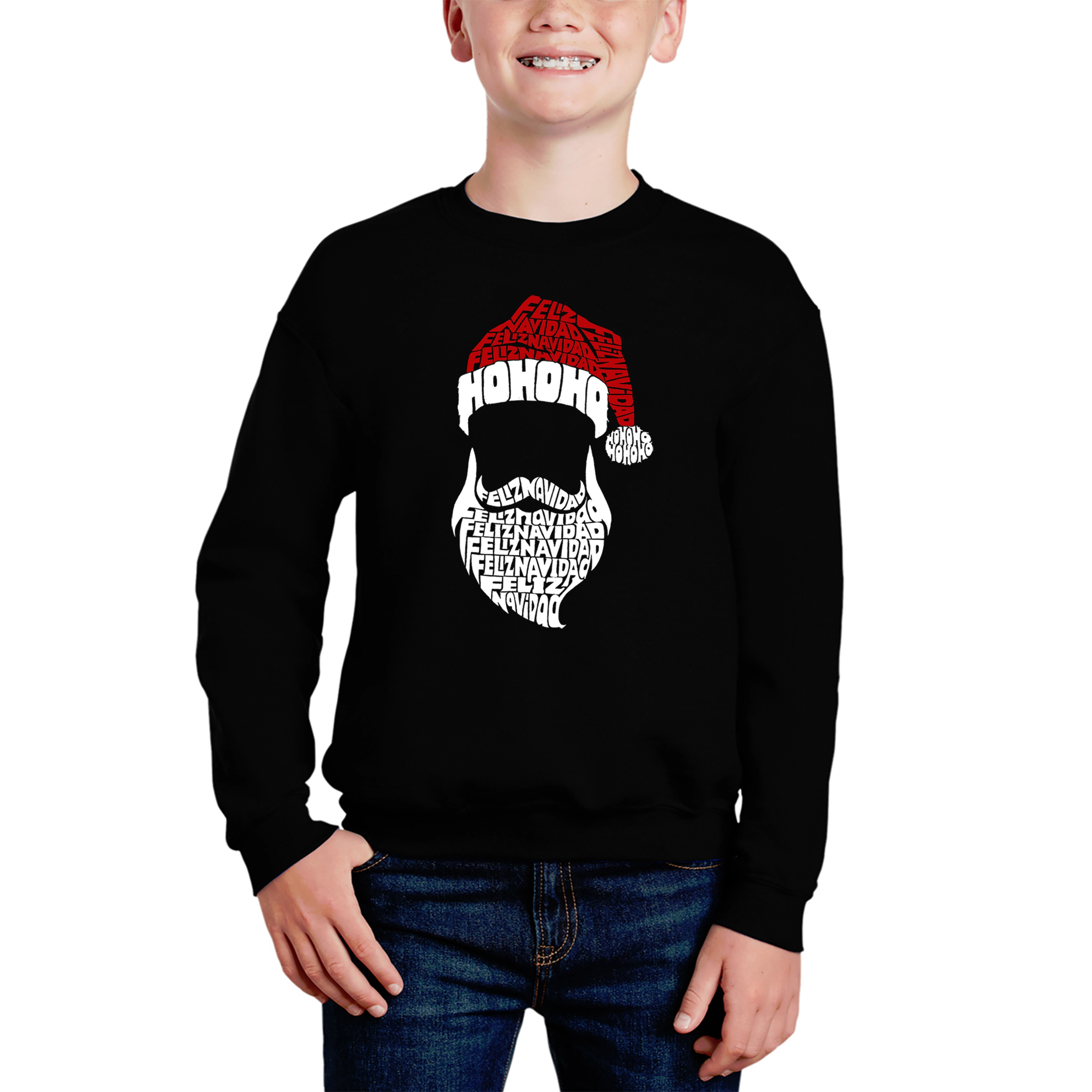LA Pop Art Boy's Word Sweatshirt - Feliz Navidad Santa Claus
