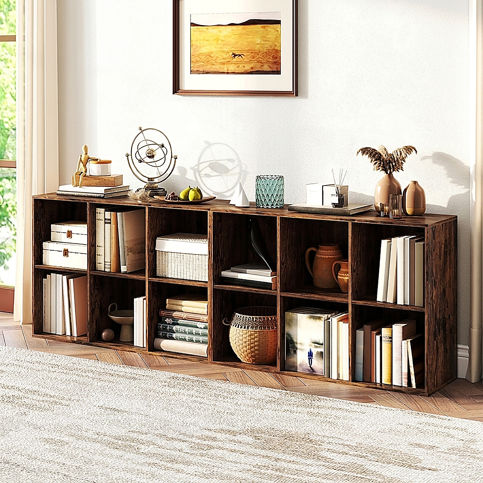 SUGIFT Modern 6-Cube Bookcase 132-lb Top Capacity 22-lb Cube Capacity for Bedroom Living Room Rustic Brown