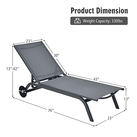LJG 6-Position Adjustable Fabric Outdoor Patio Recliner Chair