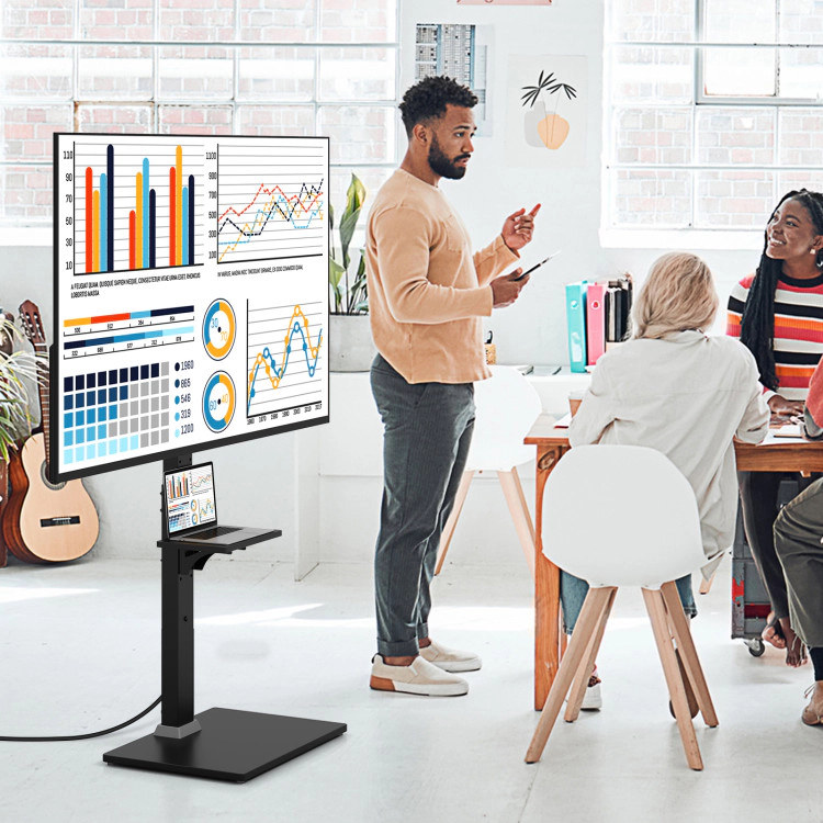 Hivvago Tilt And Height Adjustable Floor Tv Stand With Power Outlet And Adjustable Av Shelf