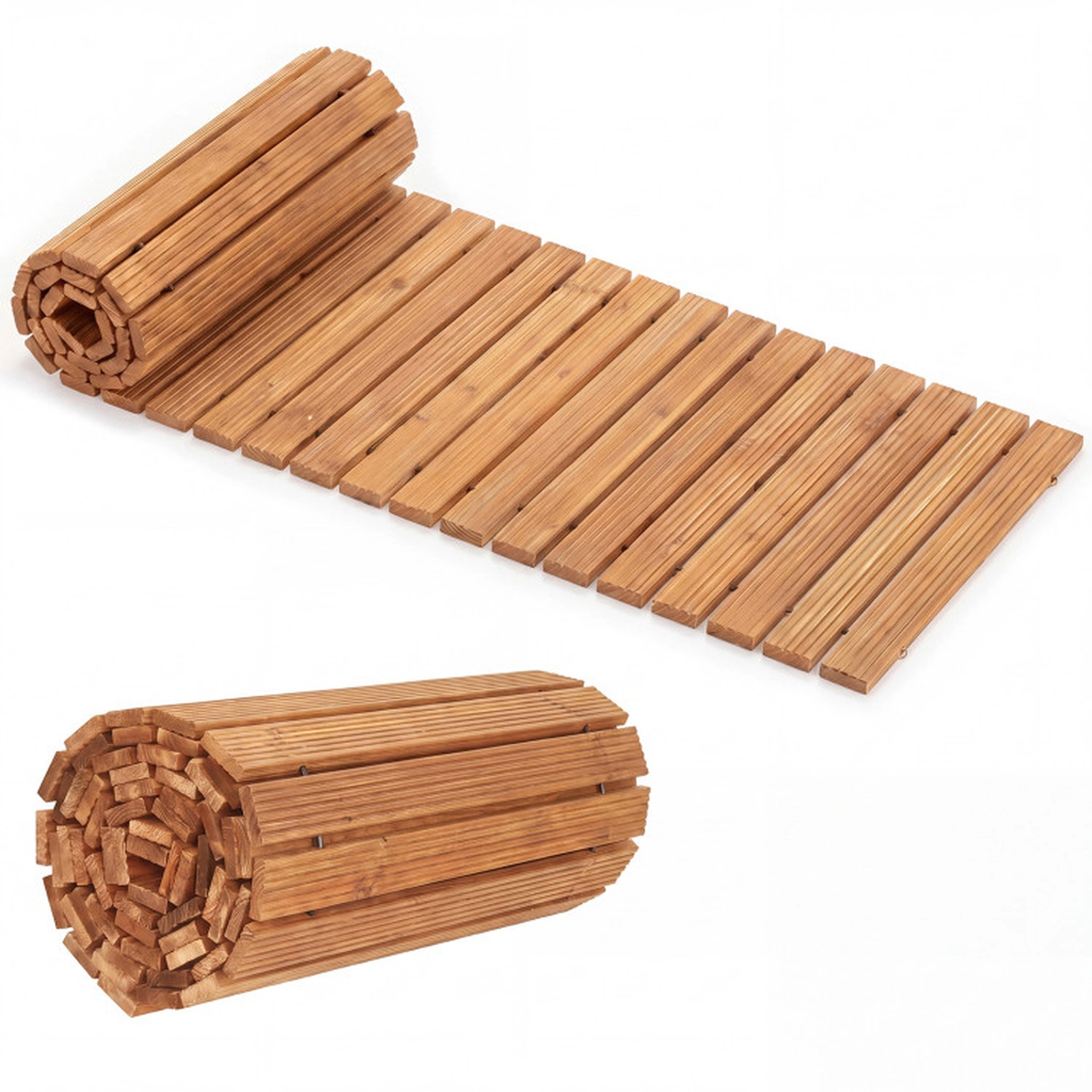 SUGIFT Roll Out Cedar Wooden Garden Pathway Straight Walkway 12-ft Long 22-in Wide Brown/Natural