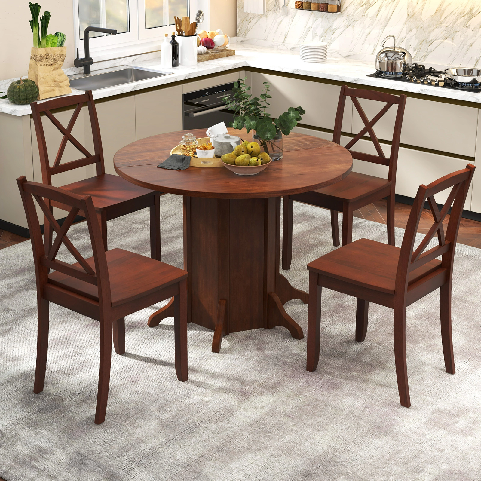 LJG Round Dining Table with Pedestal Base for 4-6 People