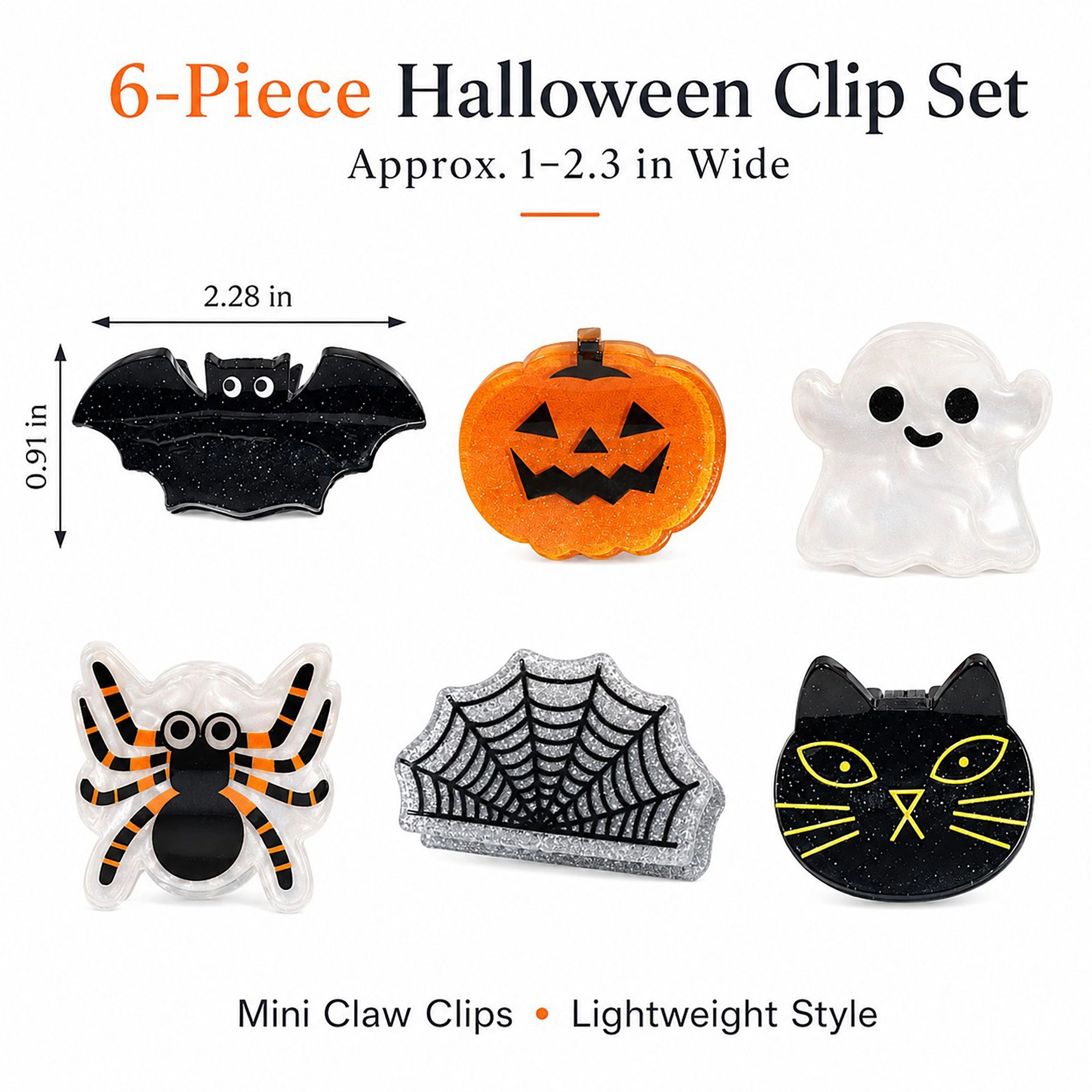 Alilang Women's 6-Piece Halloween Pumpkin Ghost Bat Spider Hair Clip Set
