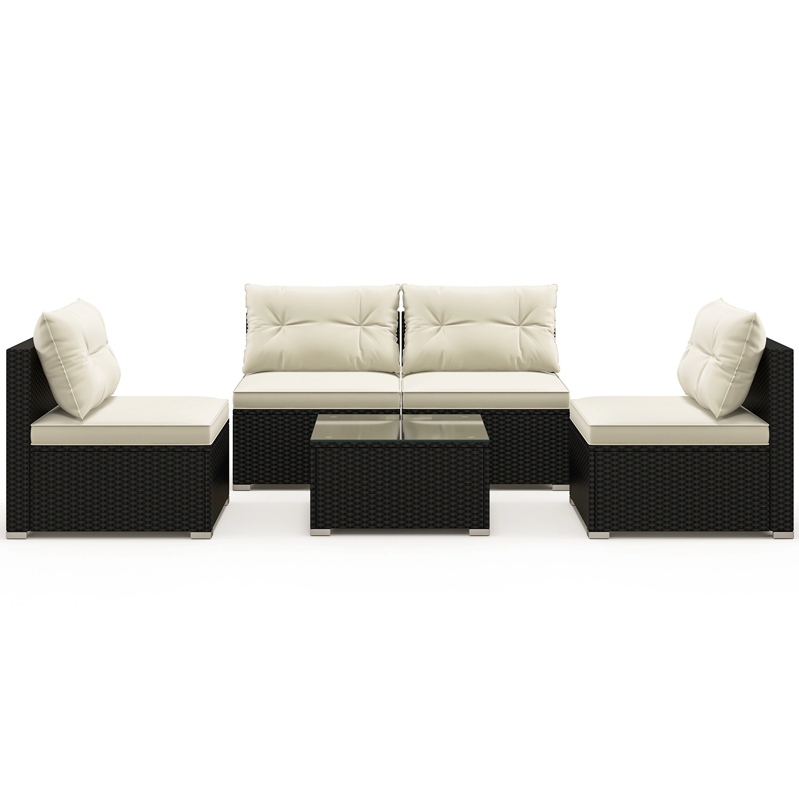 SUGIFT 5-Piece Outdoor Sectional Patio Furniture Set Cushions & Coffee Table 400-lb Chair Capacity Black & Off White