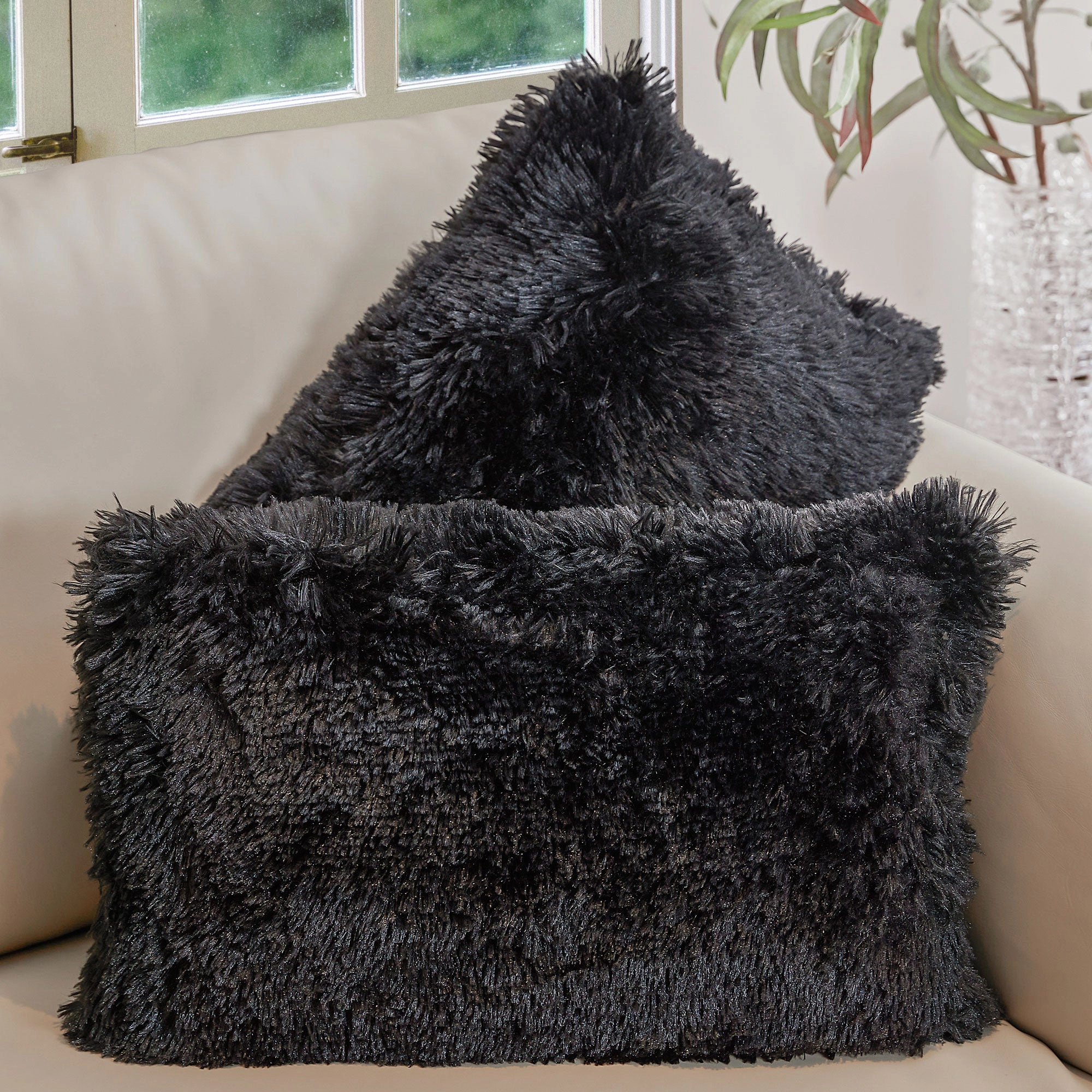 Cheer Collection 2 Pack 12 x 20 Inch All Around Shaggy Faux Fur Lumbar Pillows with Inserts