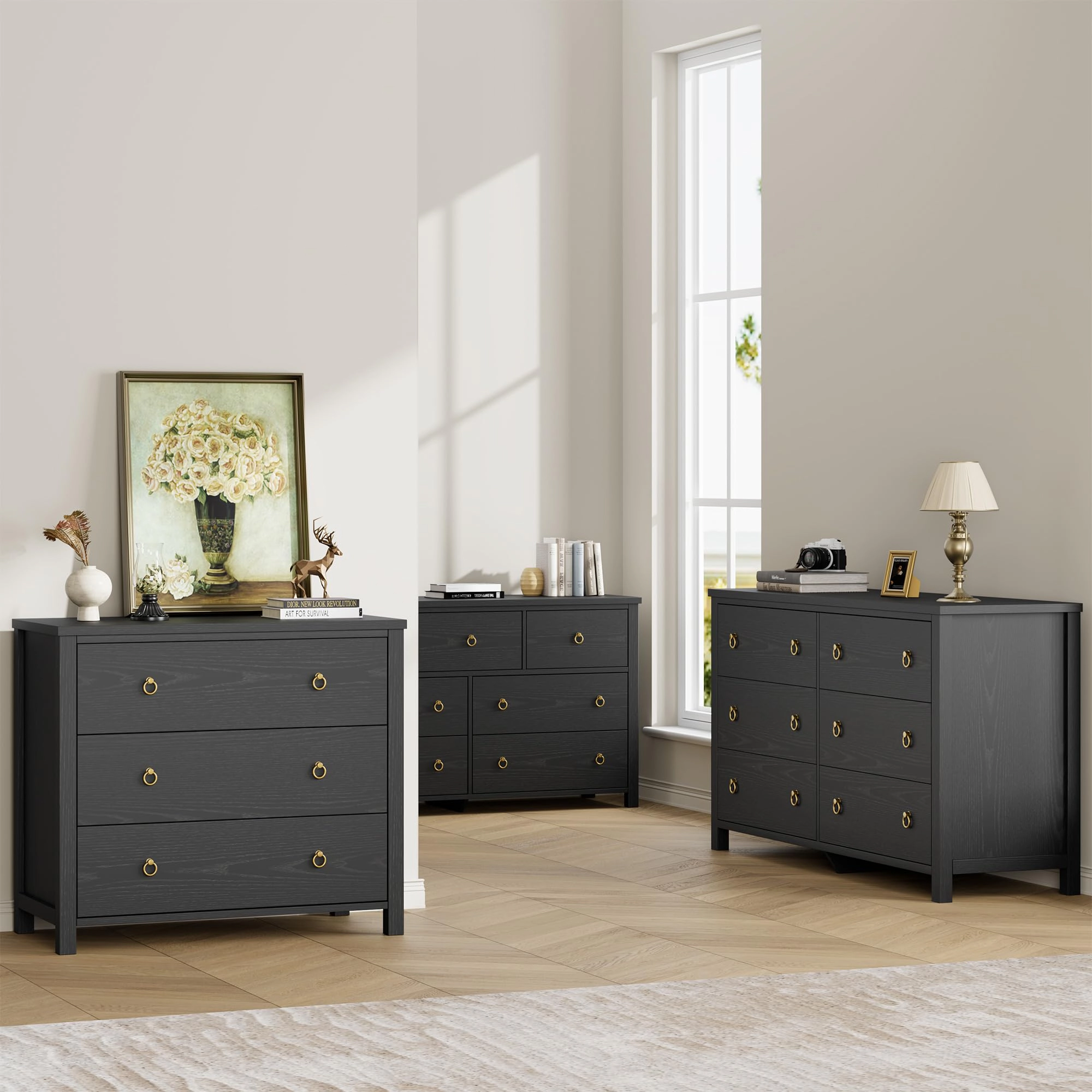 3 Drawer Modern Dresser, 29" Tall Wooden Storage Chest Organizer for Bedroom Living Room Hallway
