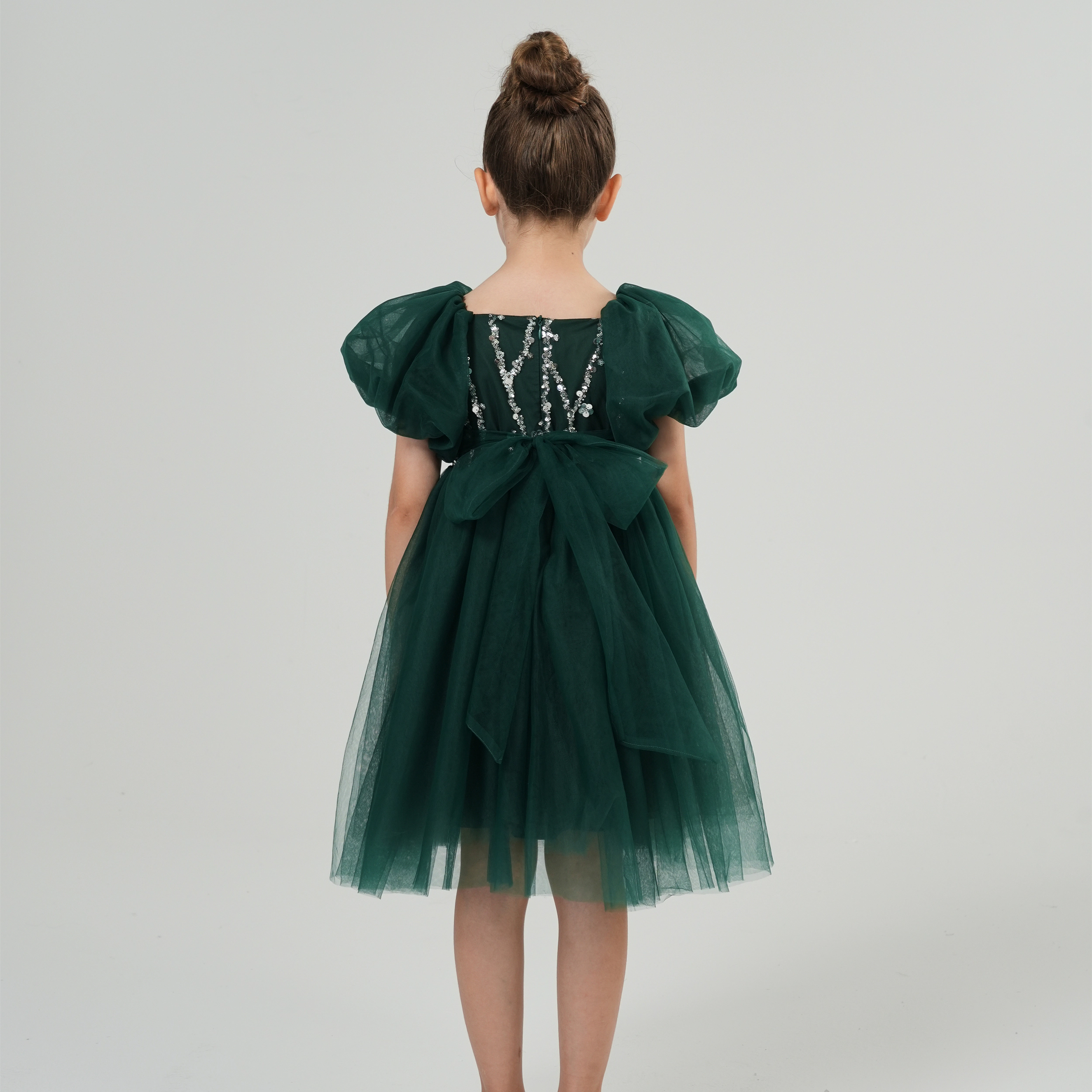 2Bunnies Girls’ Beaded Sequin Embellished Puff Sleeve Tulle Holiday Party Dress