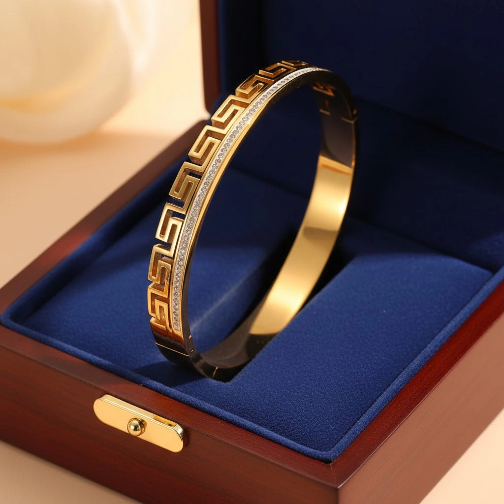 DressAtR Women's Rhinestone 18K Gold Plated Bangle Bracelet
