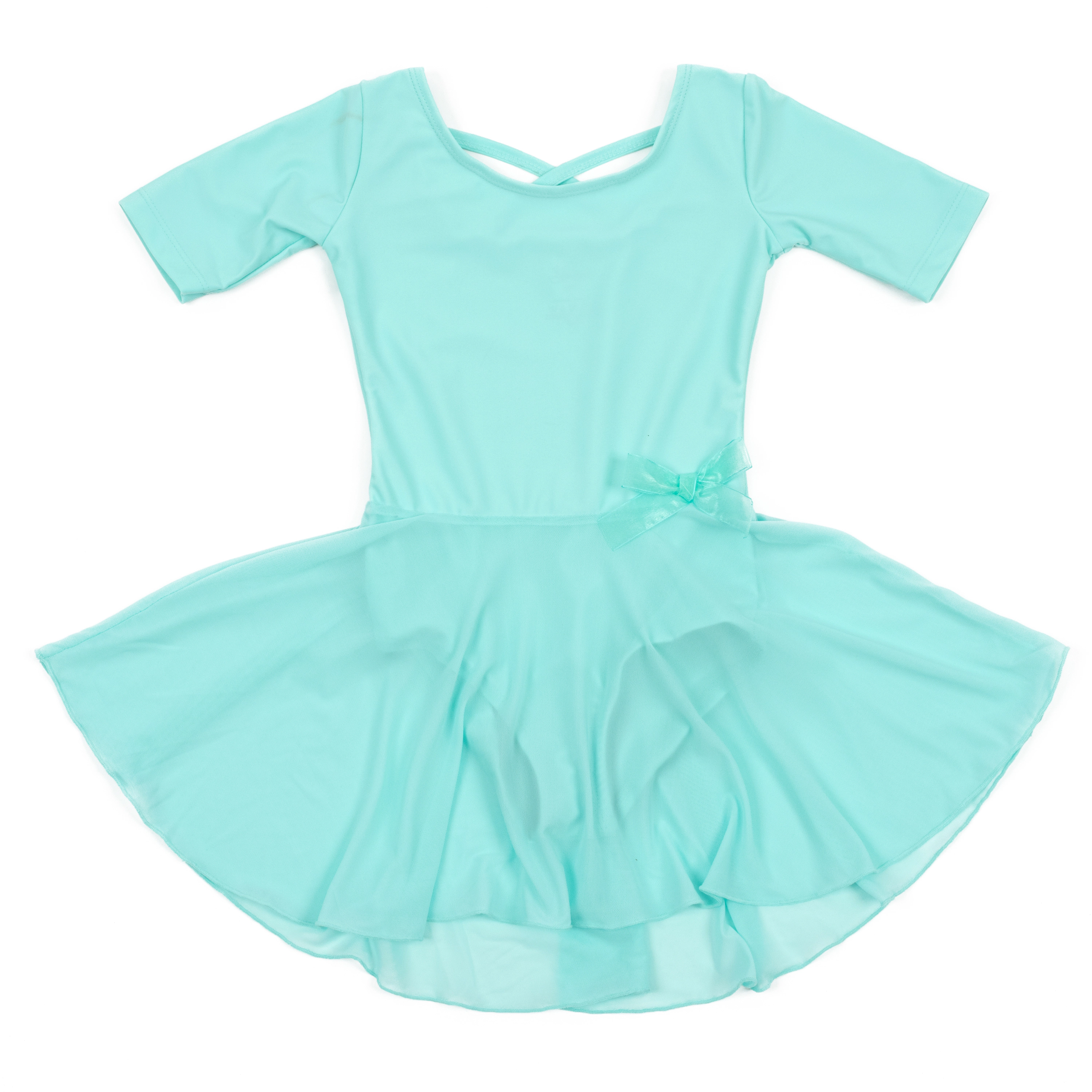 Leveret Girls Short Sleeve Solid Skirt Leotard with Waist Bow