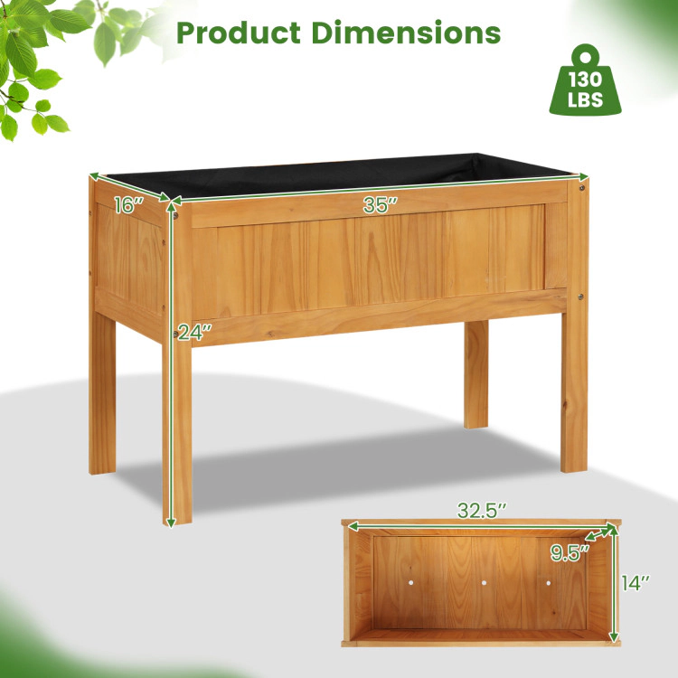 Hivvago Wood Raised Garden Bed Elevated Planter Box with Bed Liner and Drainage Holes for Vegetables Flowers Herbs