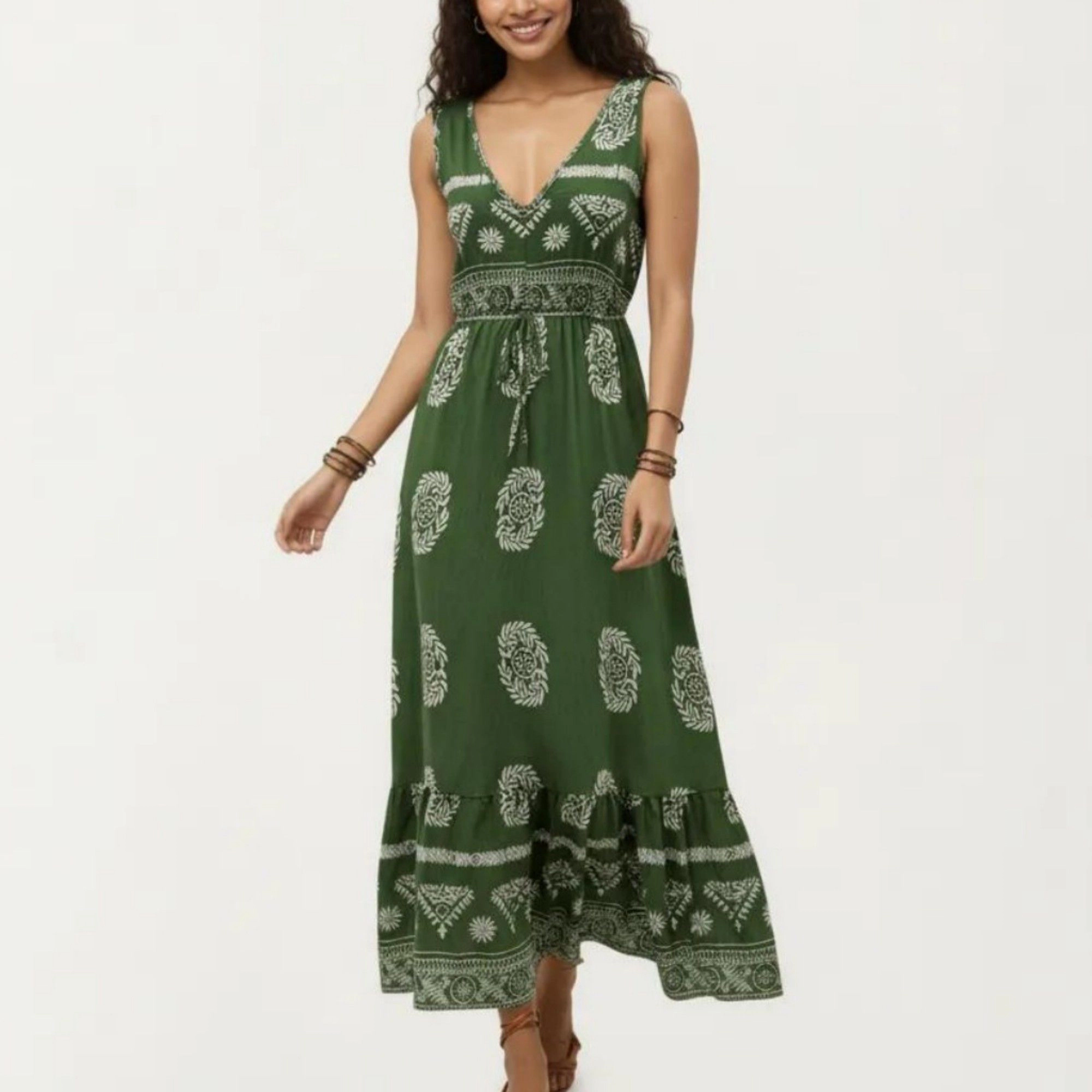 Anna-Kaci Womens Sleeveless V-Neck Bohemian Tiered Maxi Dress