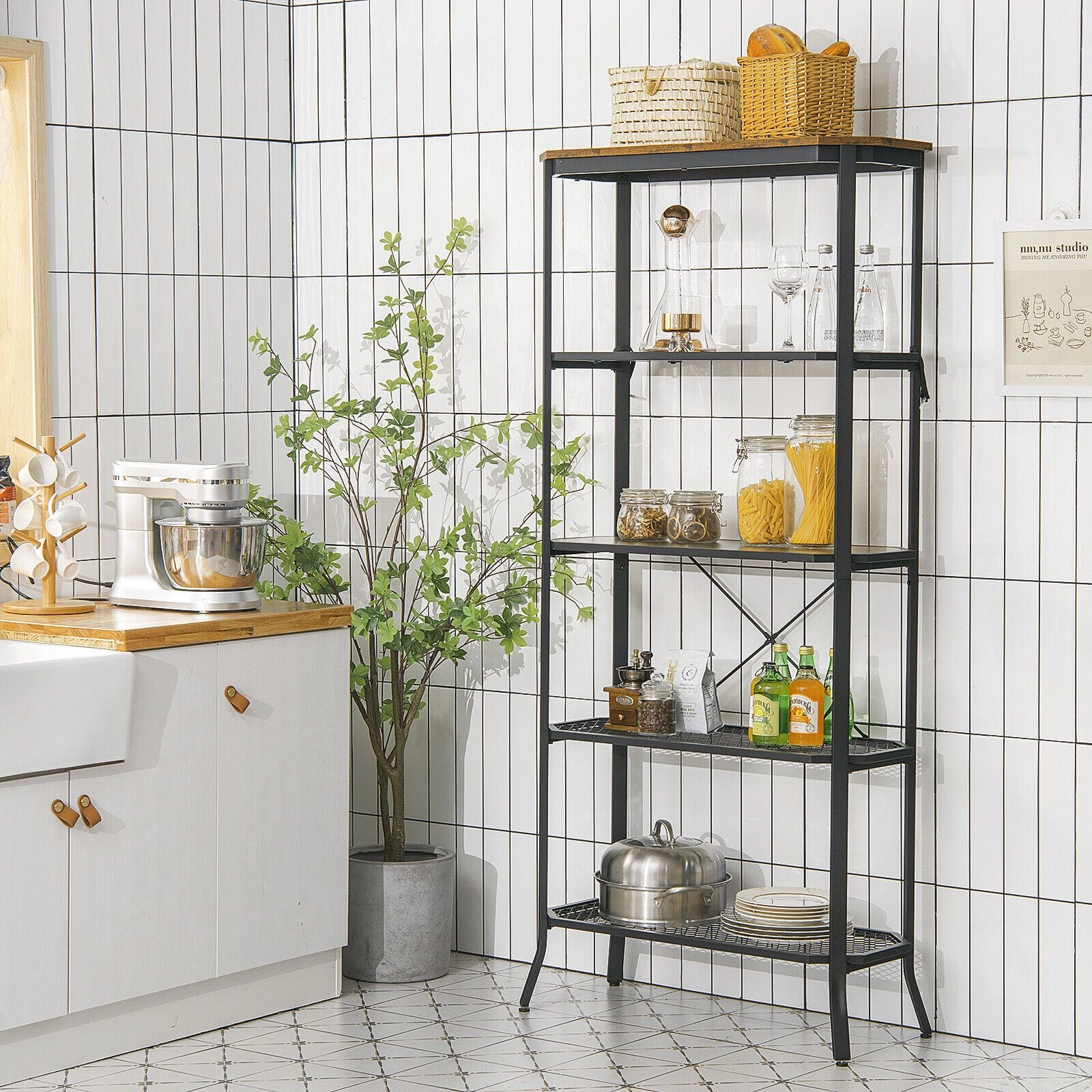 SlickBlue Modern 5-Tier Bookshelf with Wide Open Storage Shelves