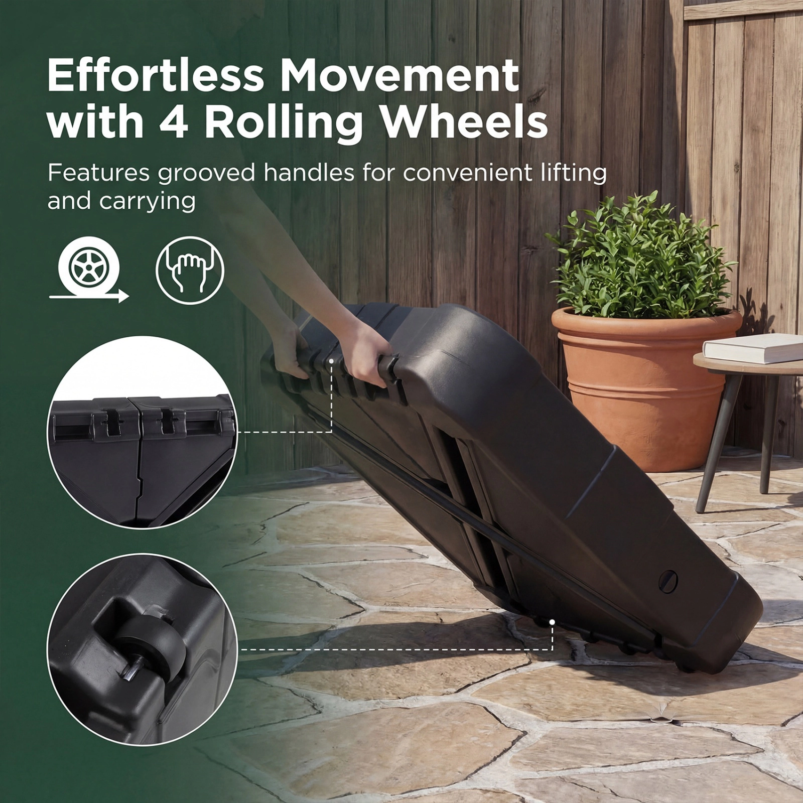 SUGIFT Square Cantilever Umbrella Base Wheels 285-375-lb Water & Sand Fill Capacity for 8-10 ft & 8-12 ft Cantilever