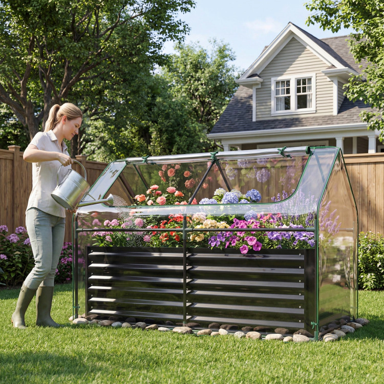 Hivvago 68 x 33 21 Inch Galvanized Raised Garden Bed with Cover