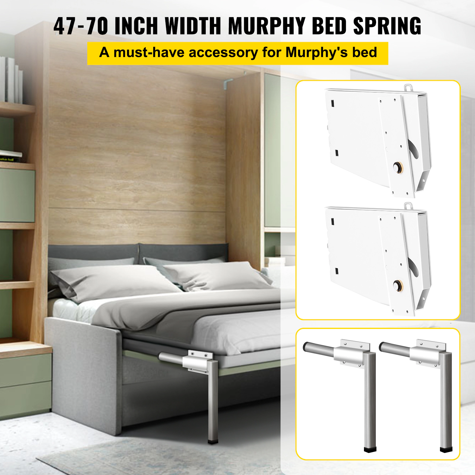 HONGGE Murphy Mounting Wall Springs Mechanism Heavy Duty Support Hardware DIY Kit for Queen Bed White